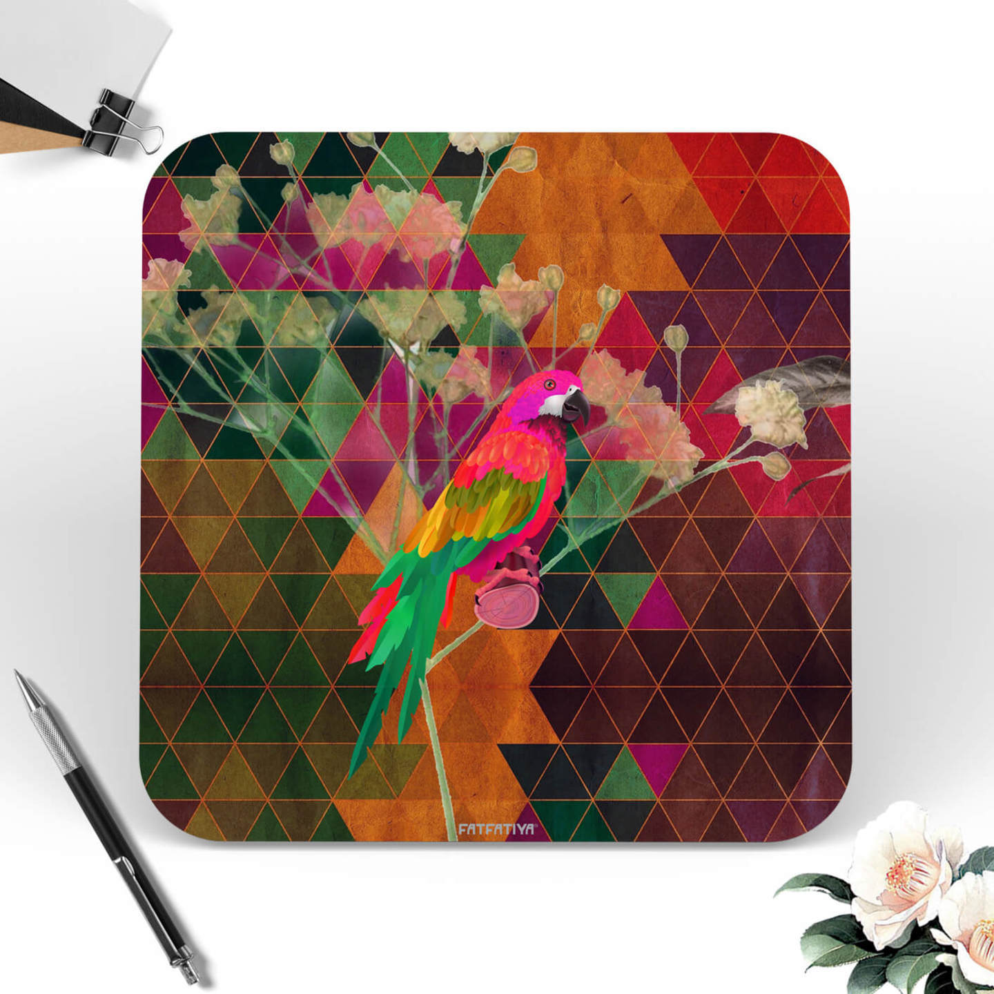 The Parrot Designer Printed MDF Coaster Set of Six