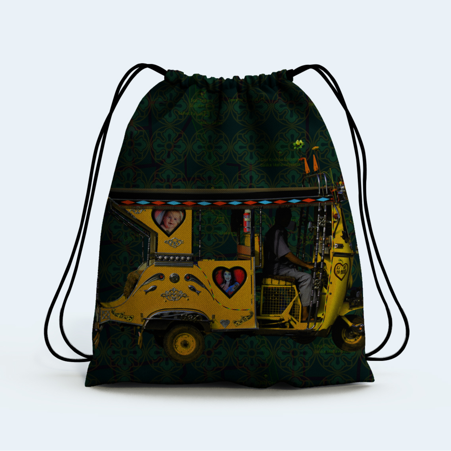 Yellow Auto Rickshaw Drawstring Bag