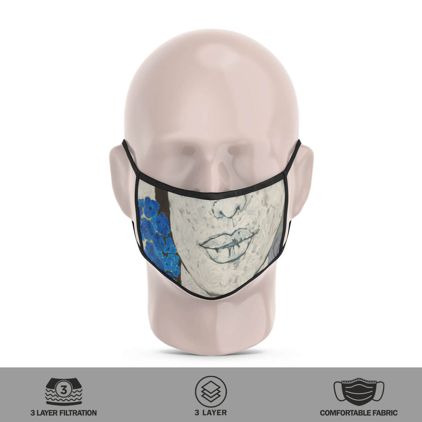 Blue Flowers Reusable Face Mask - Priyanka Waghela