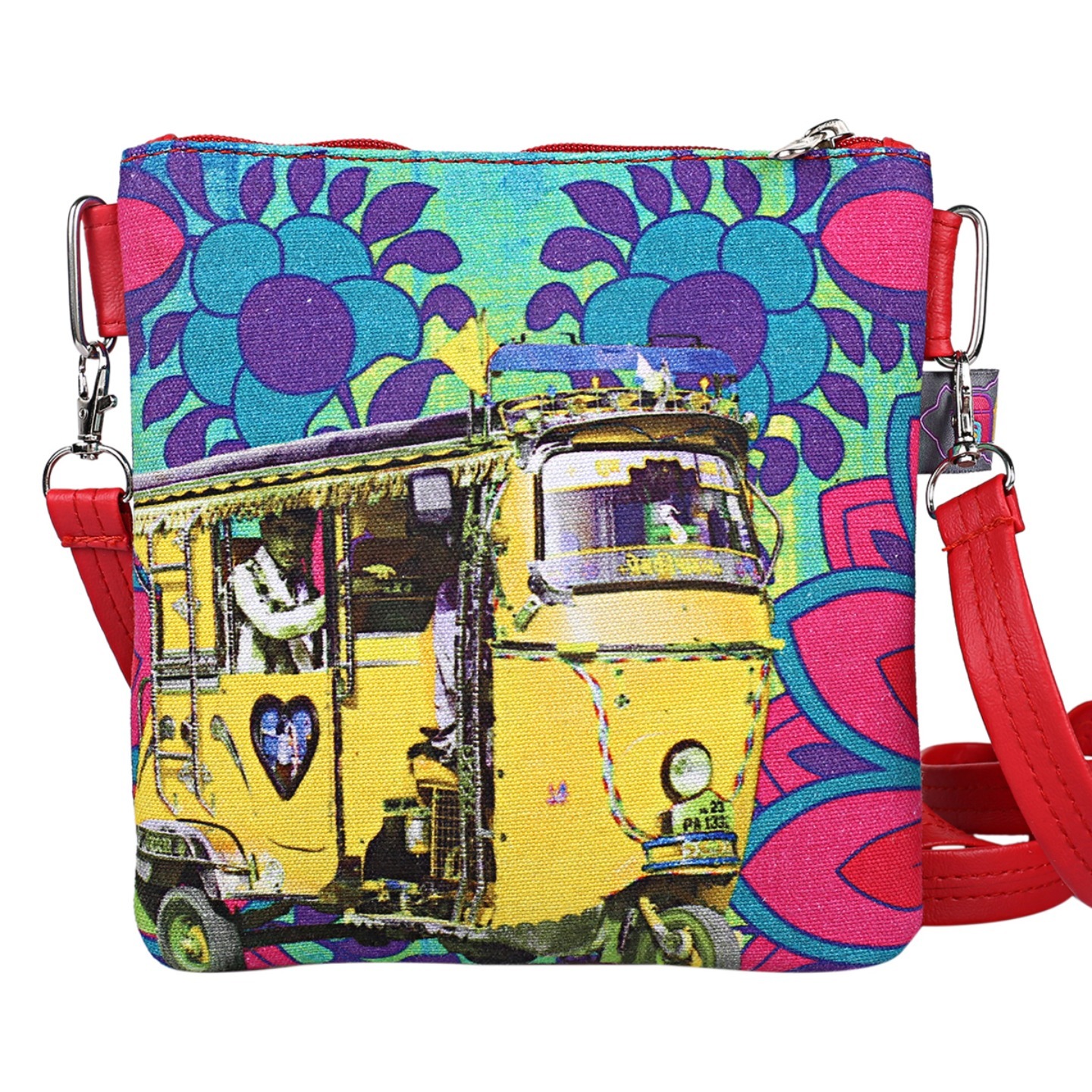 Neon Yellow Auto Rickshaw Canvas PU Small  Sling Bag