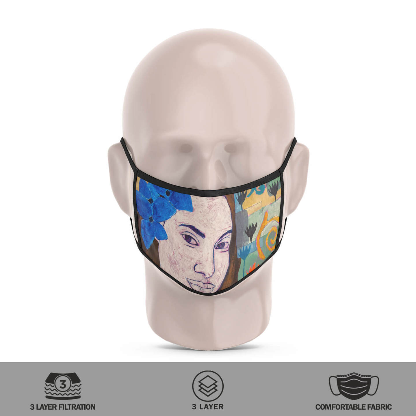 Blue Flower and Long Stories Reusable Face Mask - Priyanka Waghela