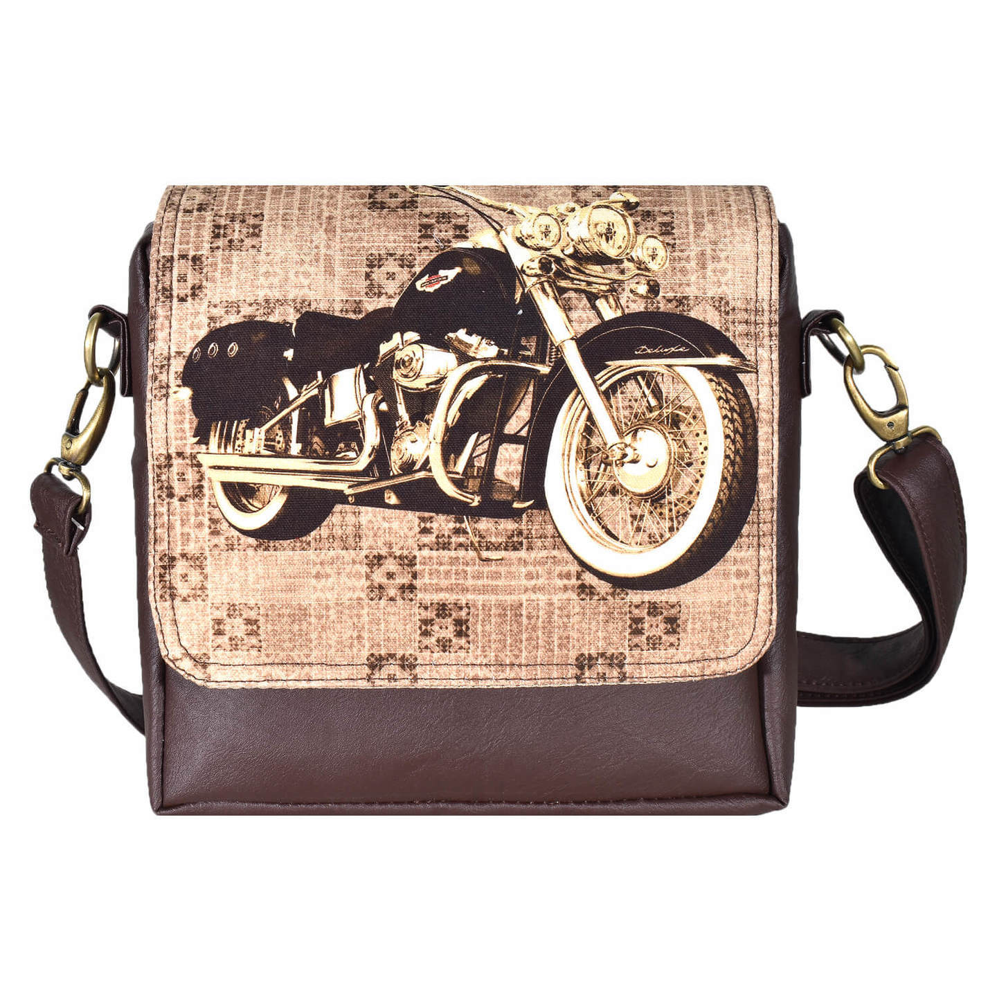 Brown Bike Canvas PU SlingCrossbody Bag