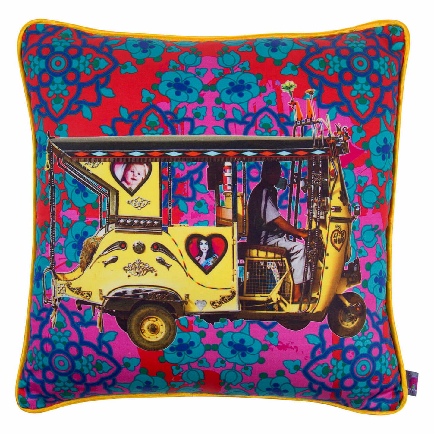 Golden Taxi Glaze Cotton Cushion Cover 16x16 Inches