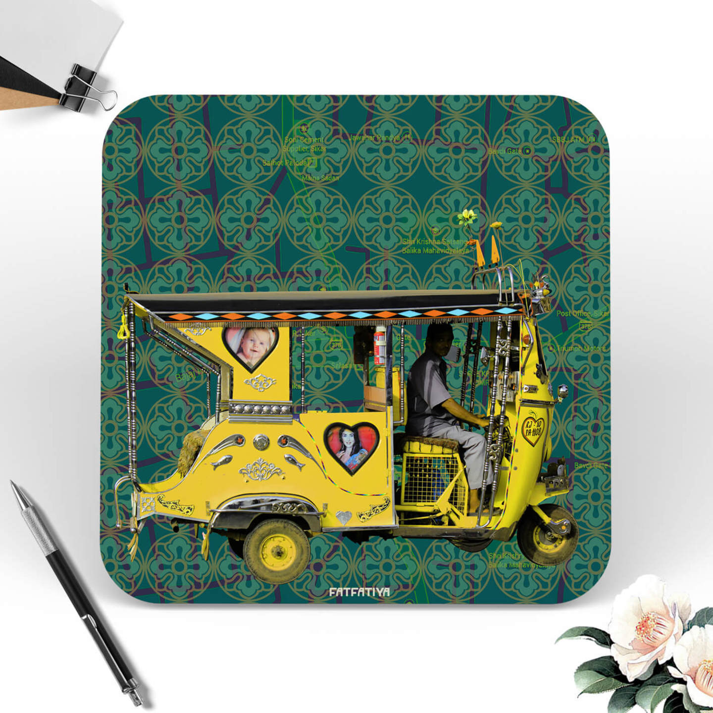 Yellow Auto Rickshaw Table Coaster Set of Six