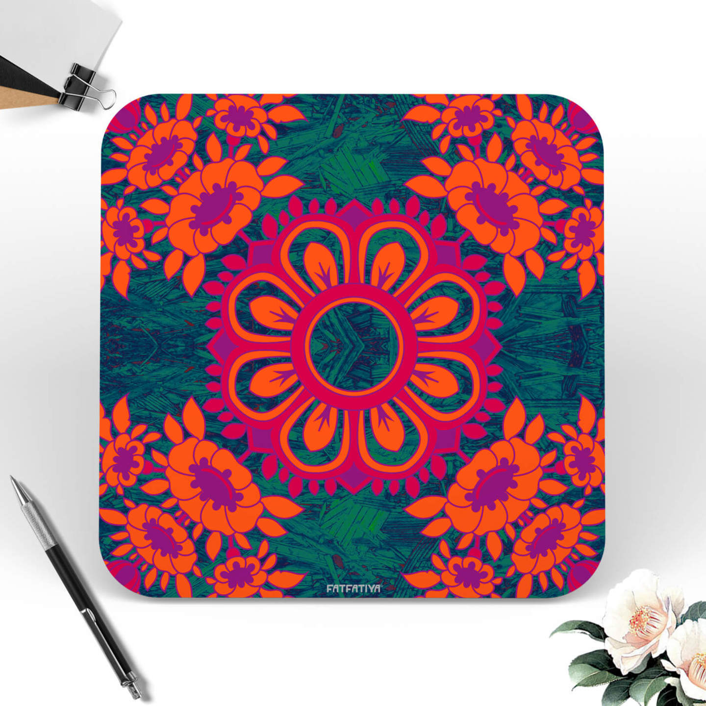 Magnificent Flower Motif Set of 6 Printed Coasters