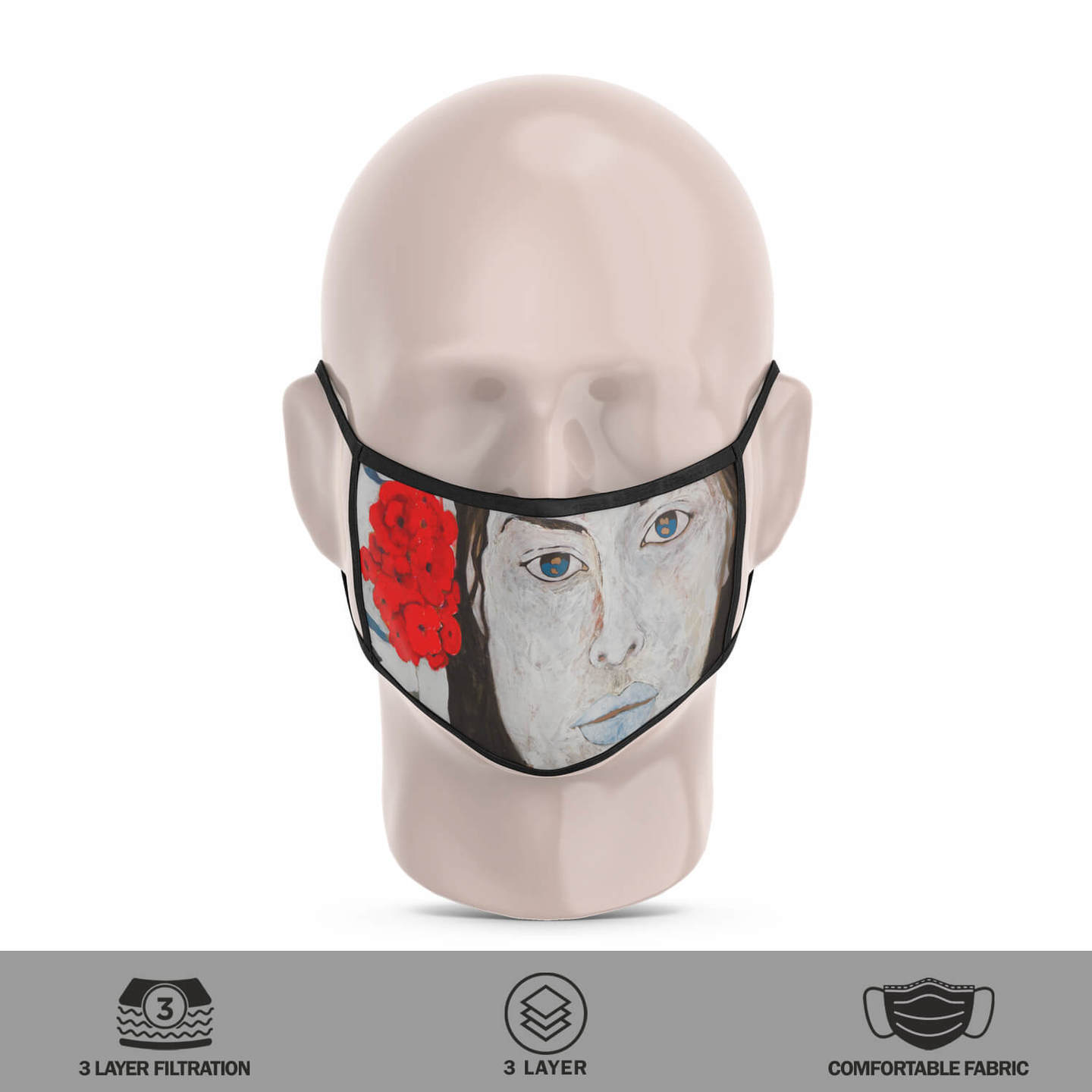 Red Flowers Reusable Face Mask - Priyanka Waghela