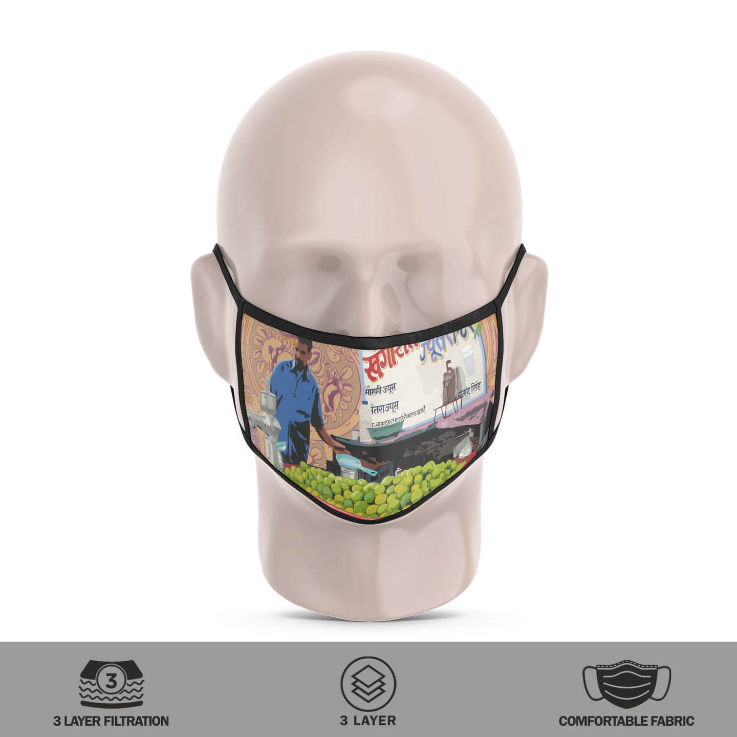 Juice Seller 3 Layer Reusable Face Mask