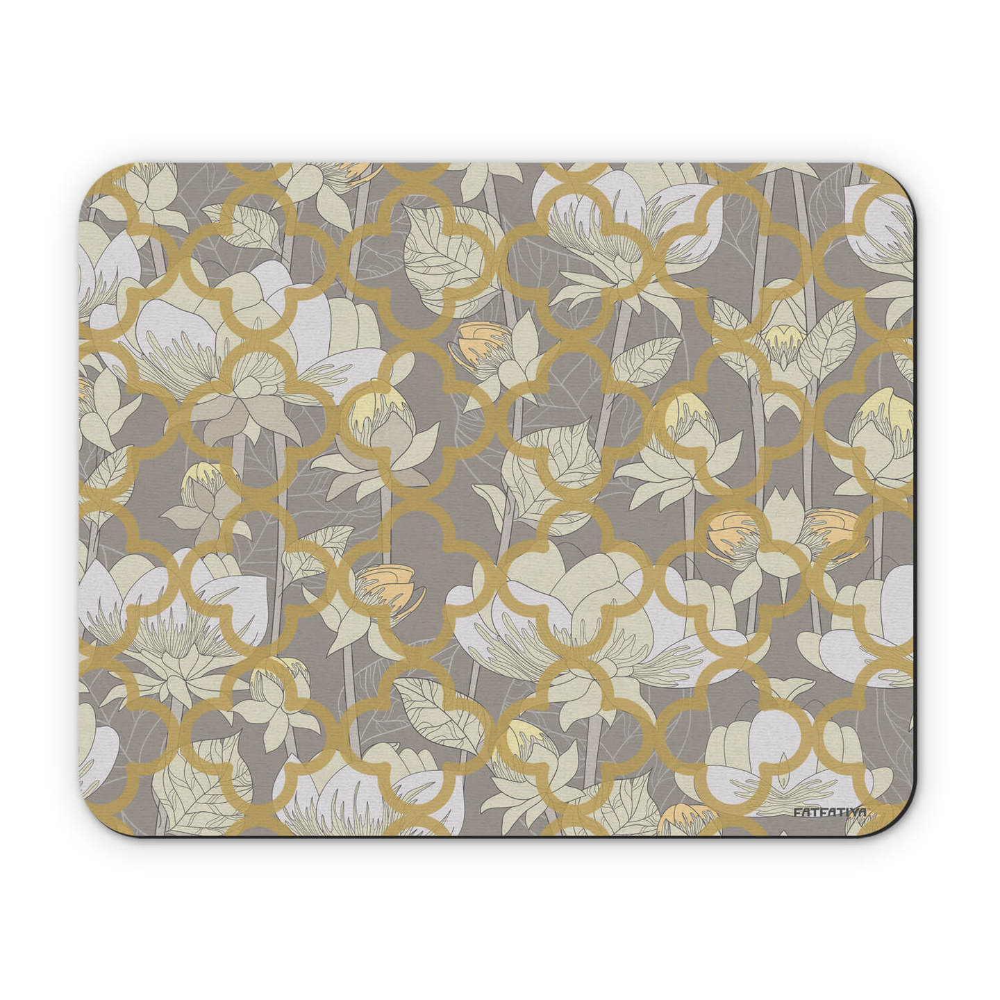 White Lotus Flower Pattern Office Mouse Pad