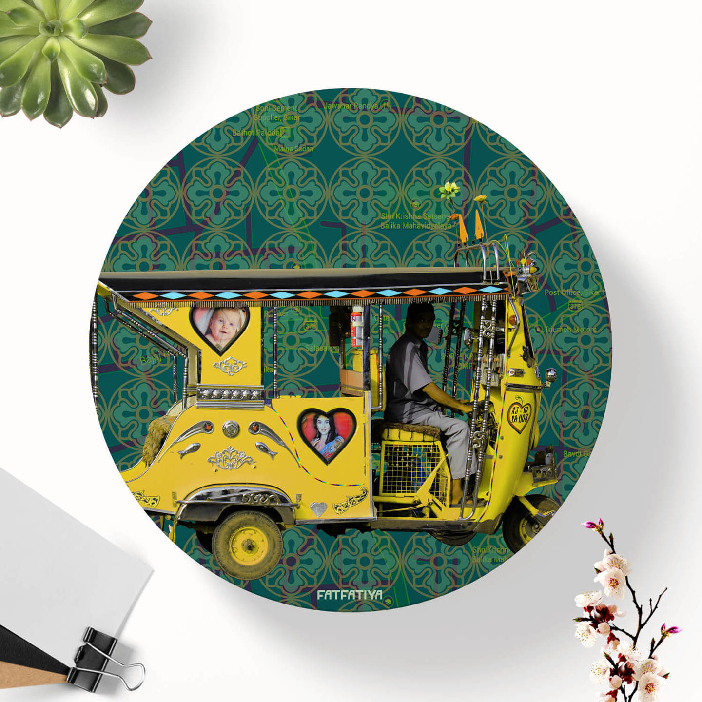 Yellow Auto Rickshaw Table Coaster Set of Six