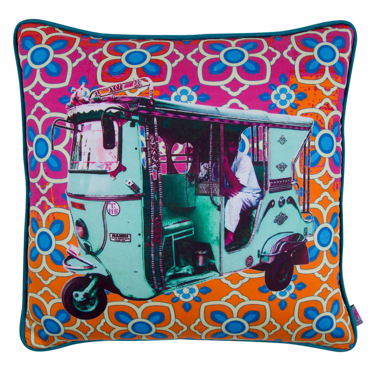 Turquoise Green Taxi Glaze Cotton Cushion Cover 16x16 Inches