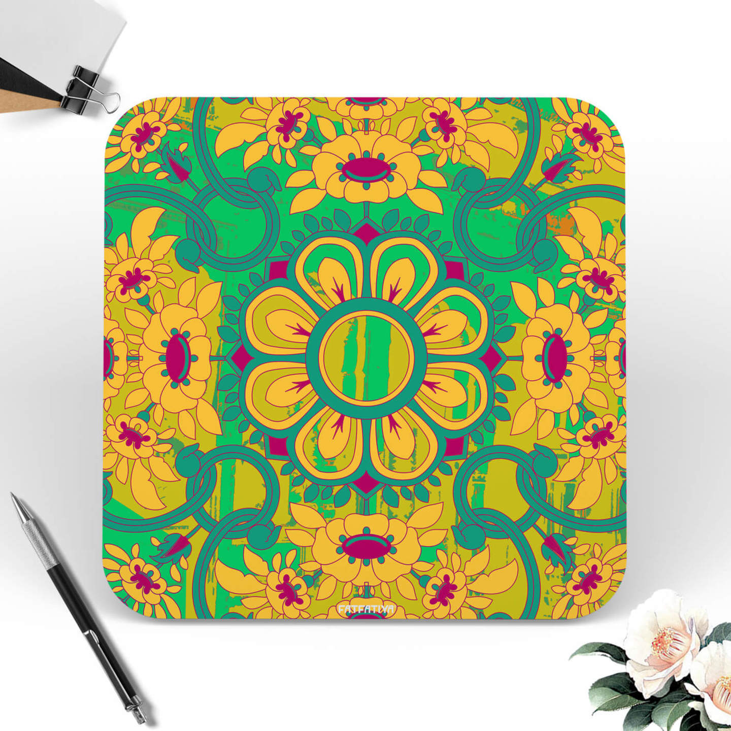 Gorgeous Flower Motif Coaster for Dining Office Desk Set of Six