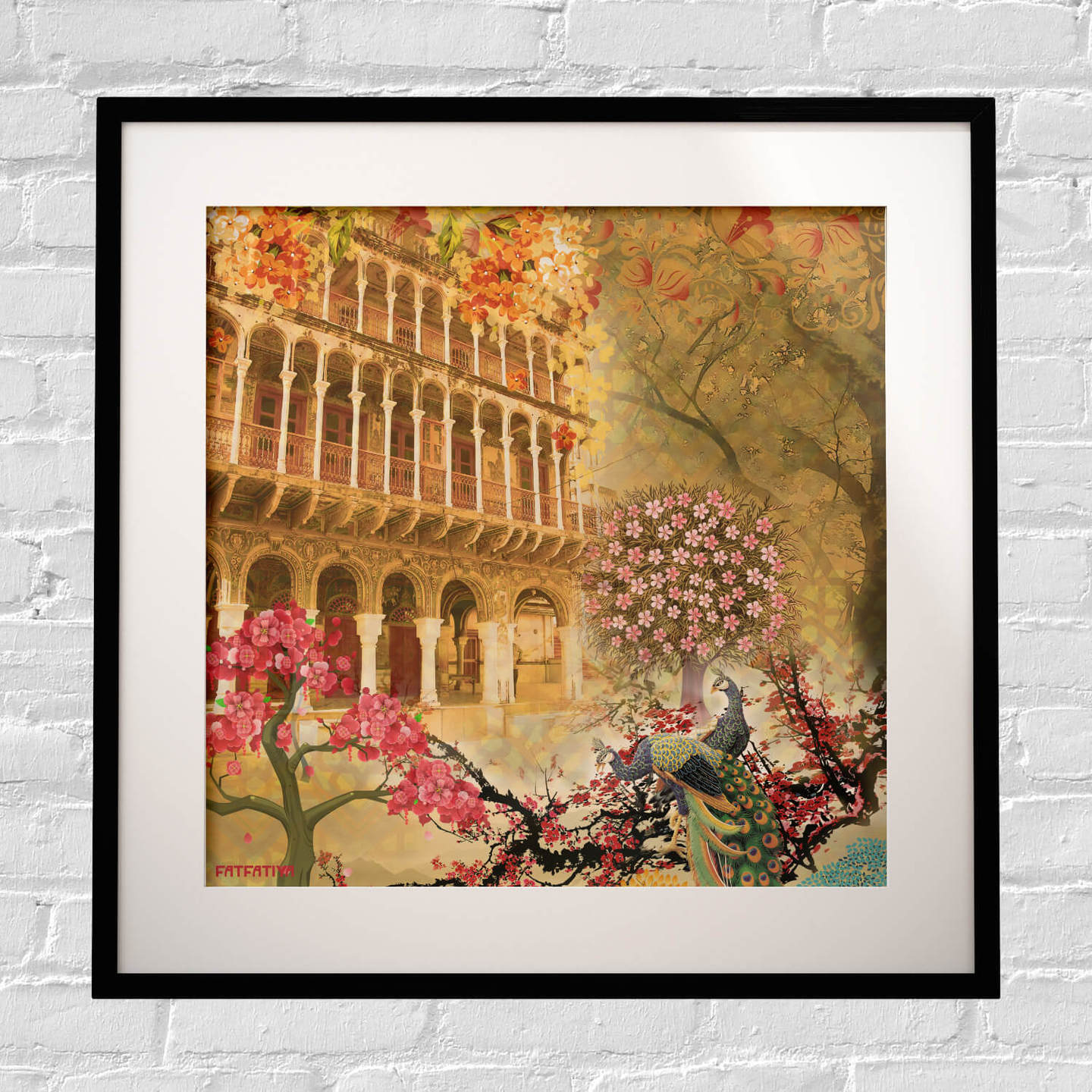 Historical Fort and Floral Themed Framed Art Print