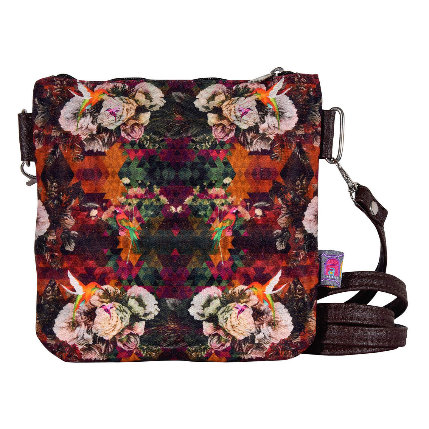 Multicoloured Floral Canvas PU Sling Bag