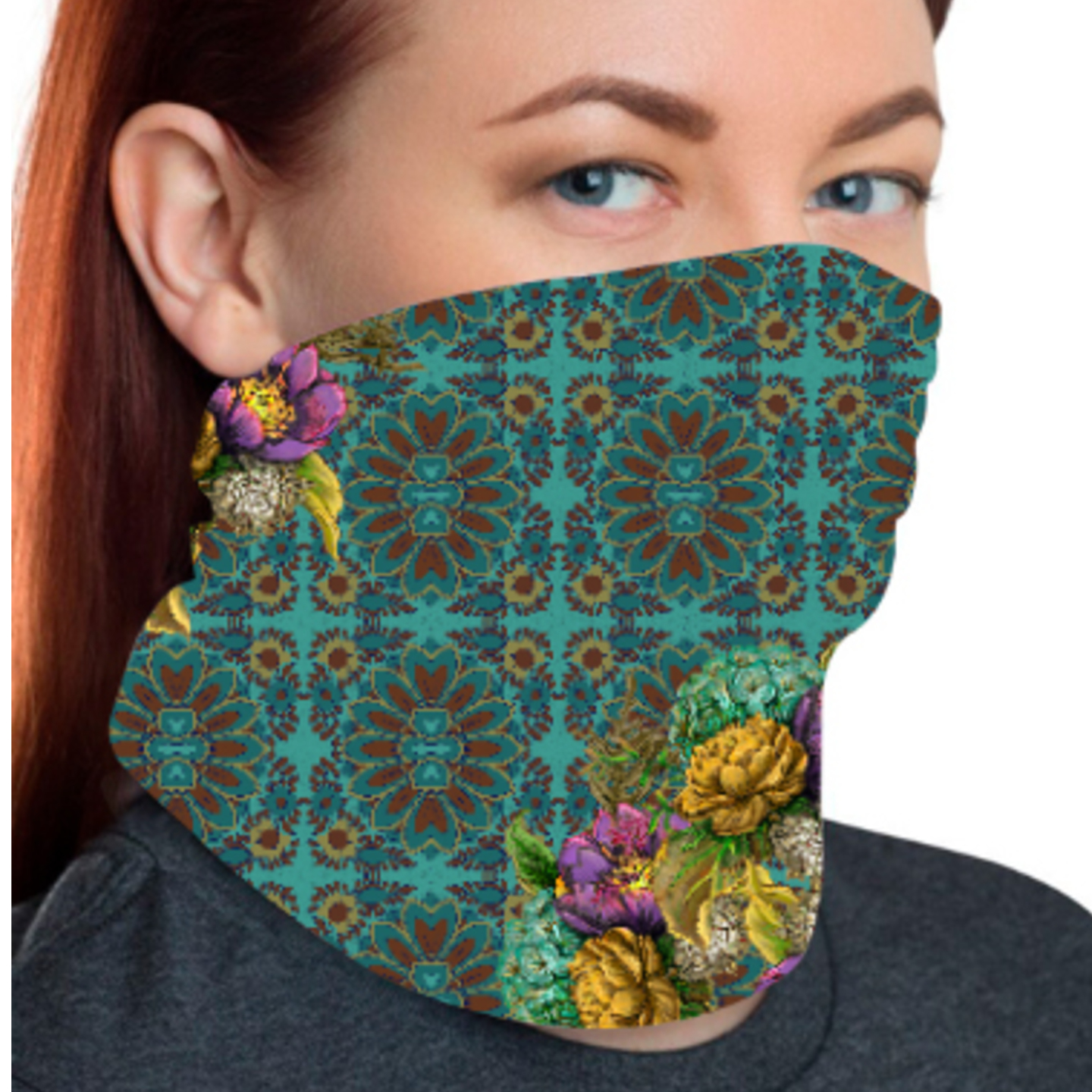 Cool Blue and Pink Flowery Unisex Bandana Mask