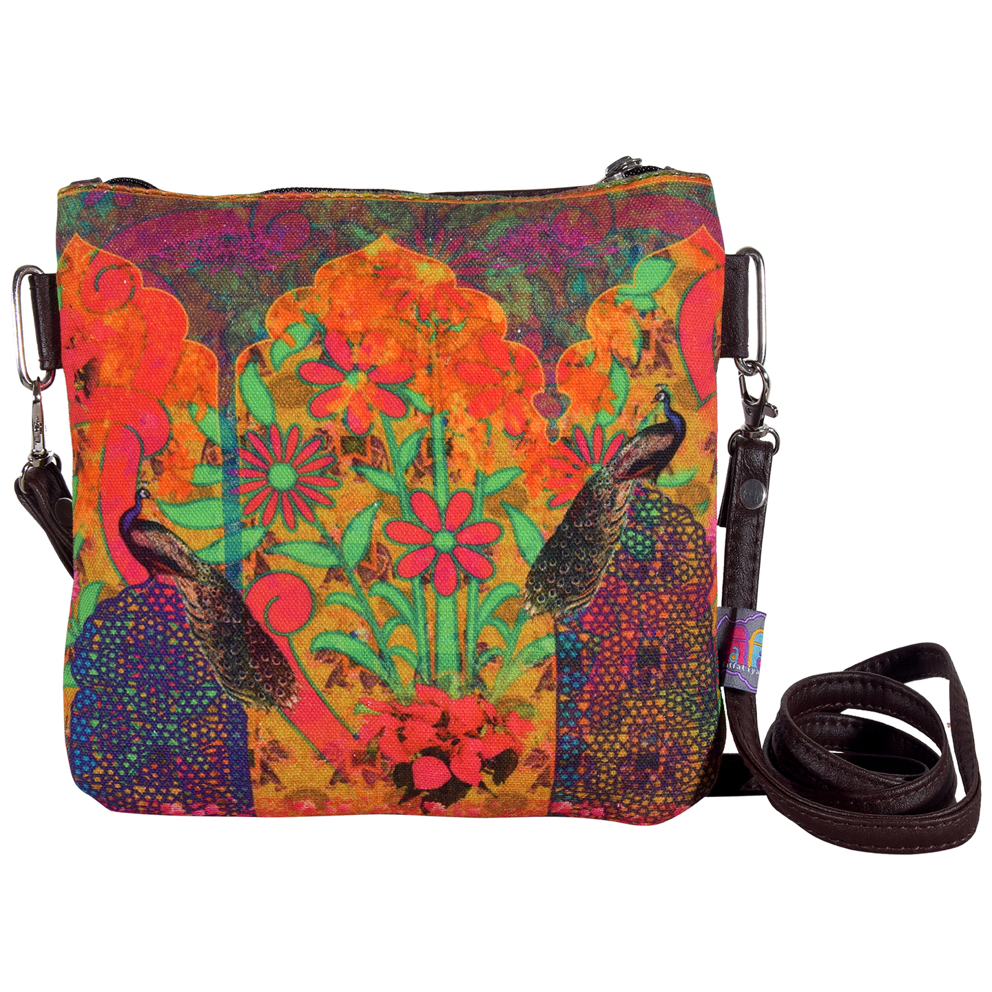 Two Peacock & Flower Small Sling Bag