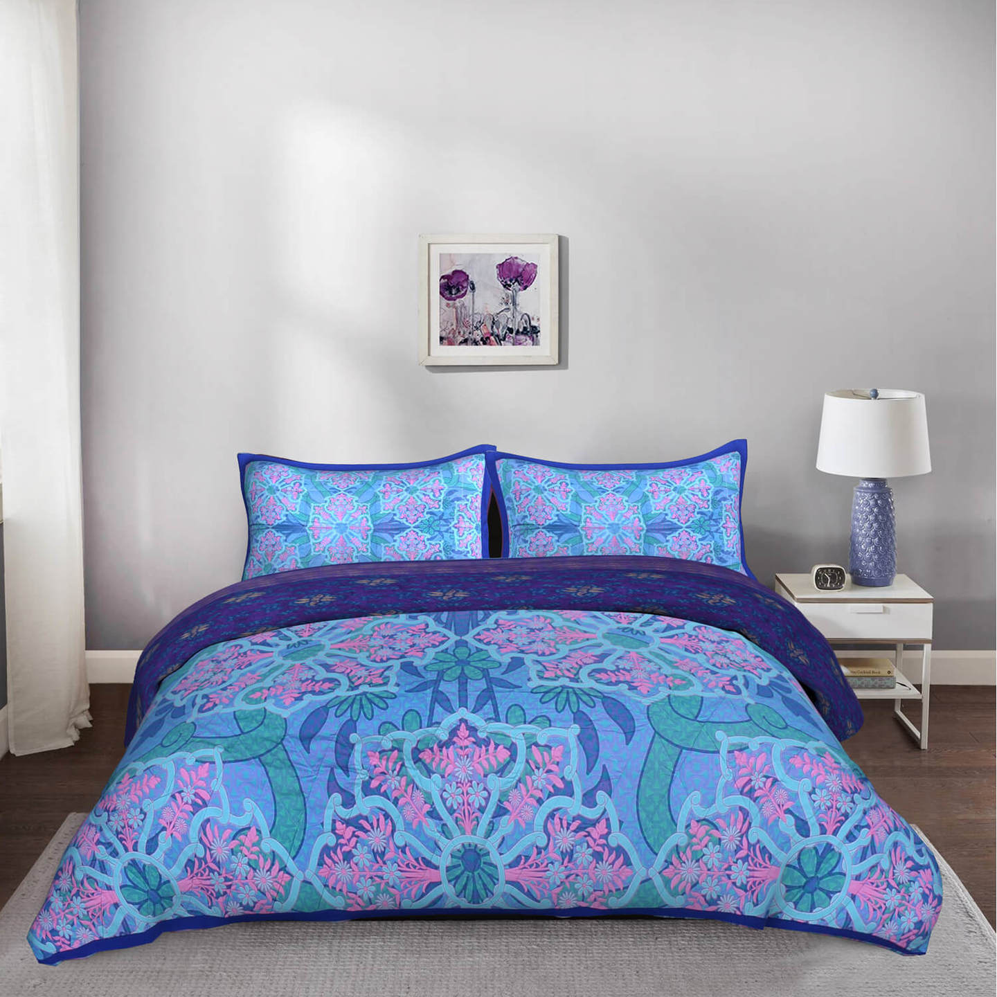 Psychedelic Floral 5 Piece King Size Cotton Quilted Bedspread