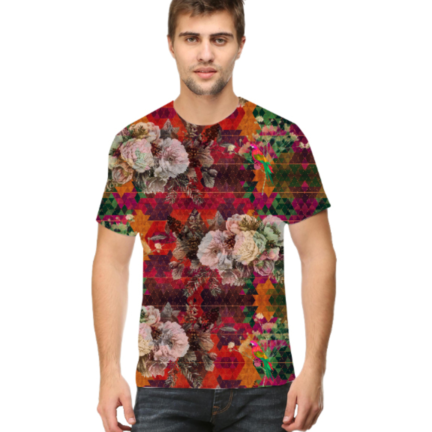 Men Multicoloured Floral Round Neck T-Shirt