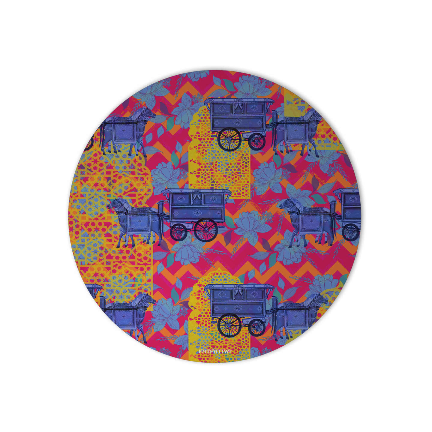 Horse Cart Design Round Mouse Pad