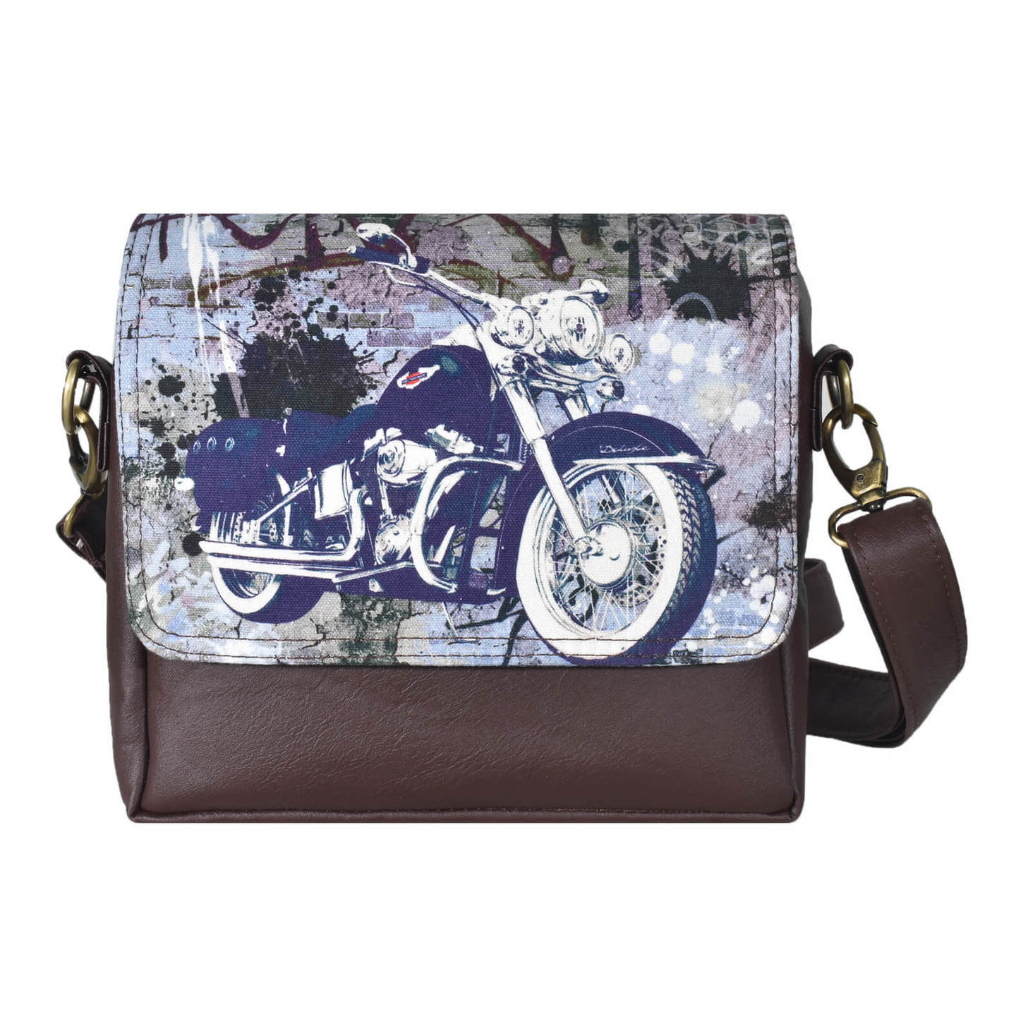 Blue Bike Canvas PU SlingCrossbody Bag