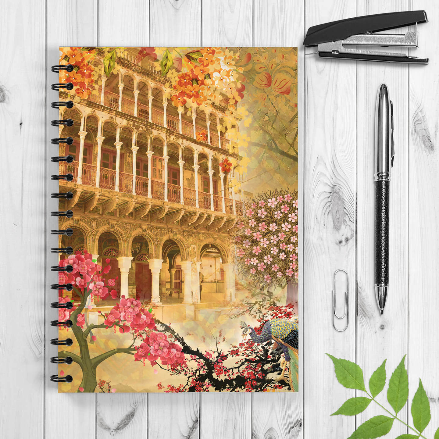 Historical Fort and Floral Themed Spiral Notebook