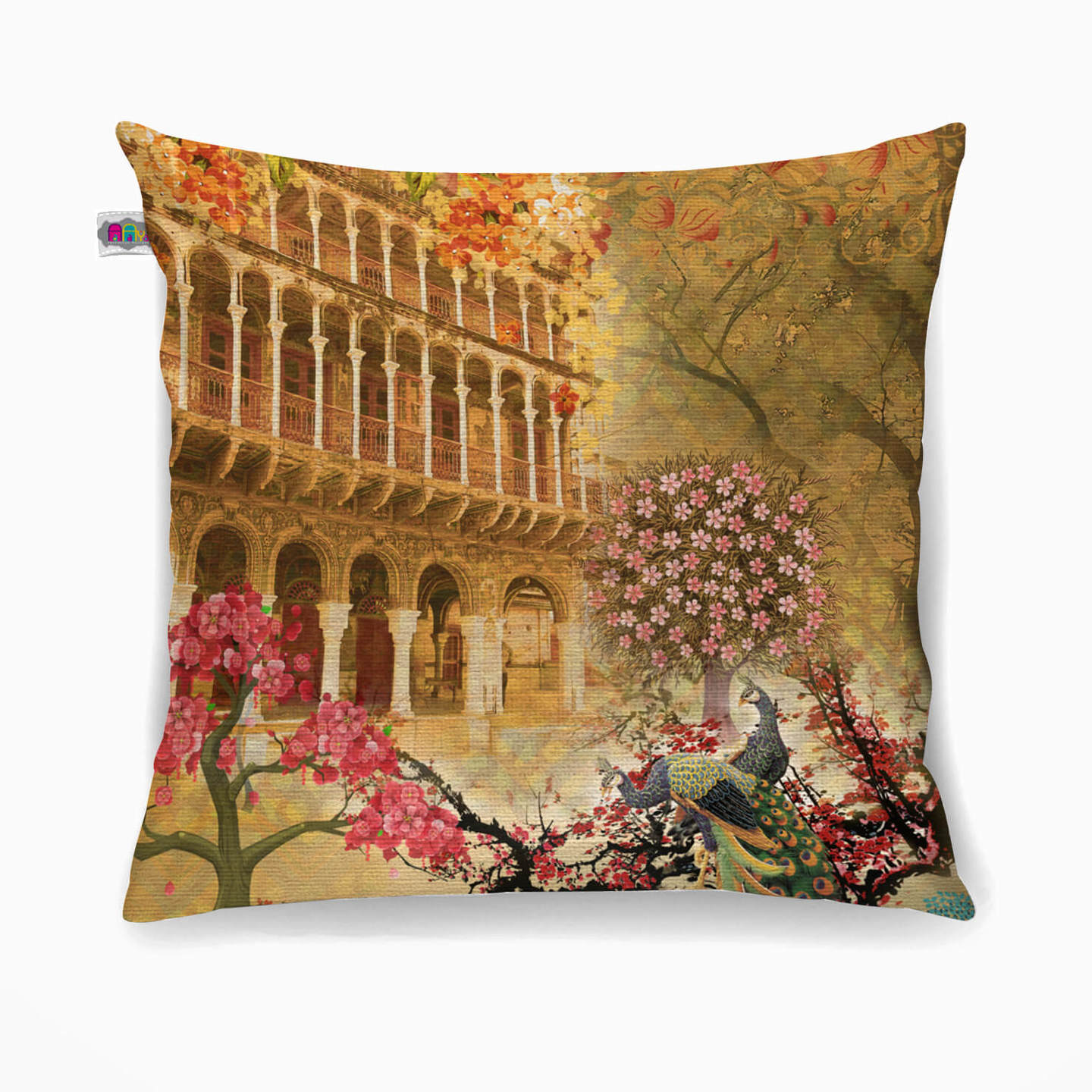 Haveli and Floral Poly Canvas Cushion Cover