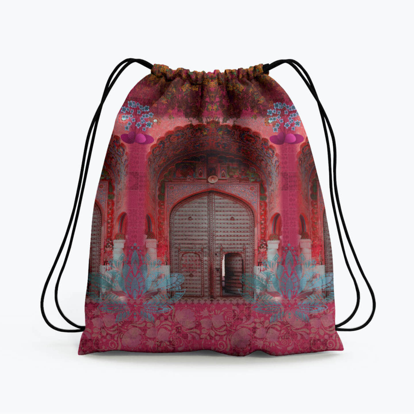 Pink Royal Door Design Drawstring Bag 