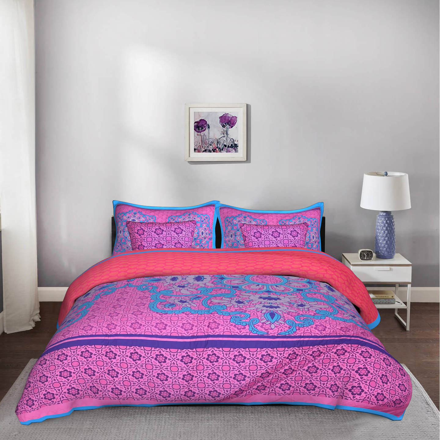 Bold Pink King Size Cotton Quilted Bedspread