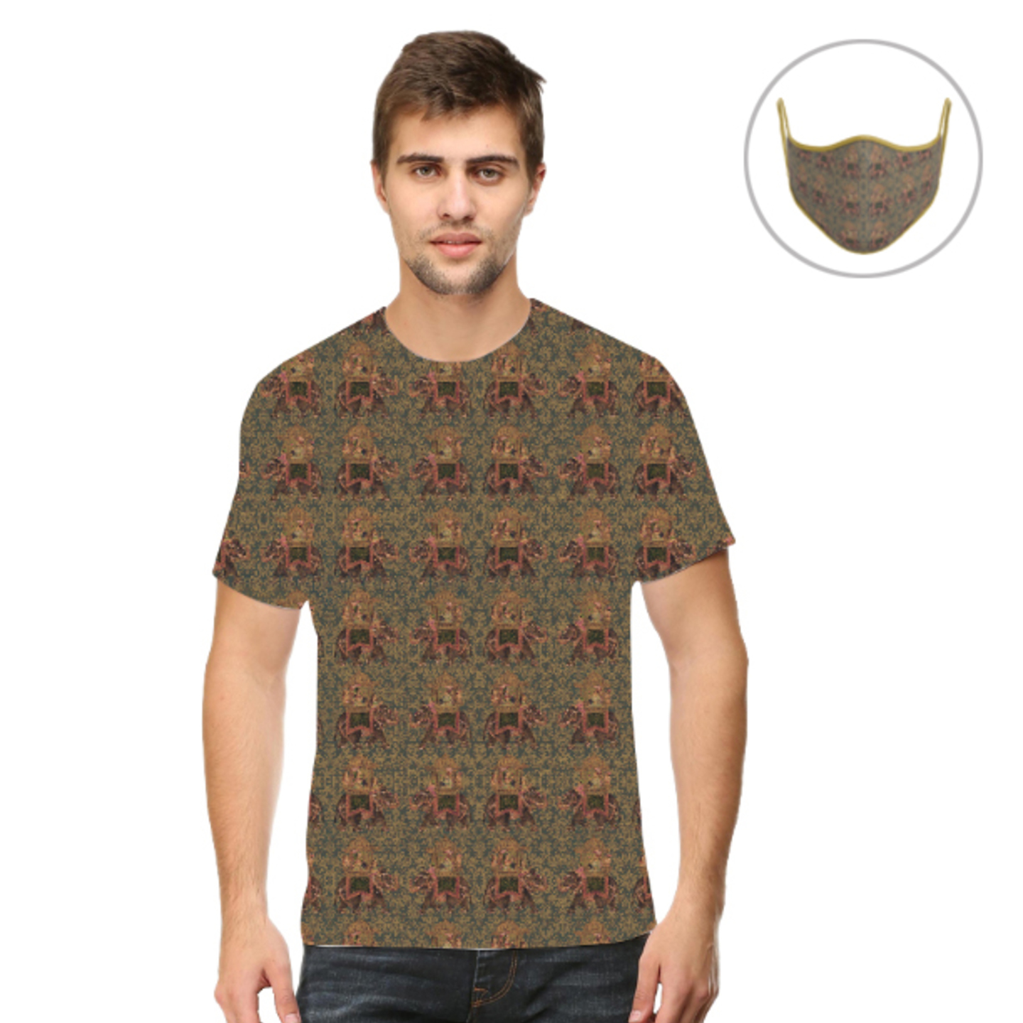 Men Brown Multicoloured  T-Shirt Mask Combo