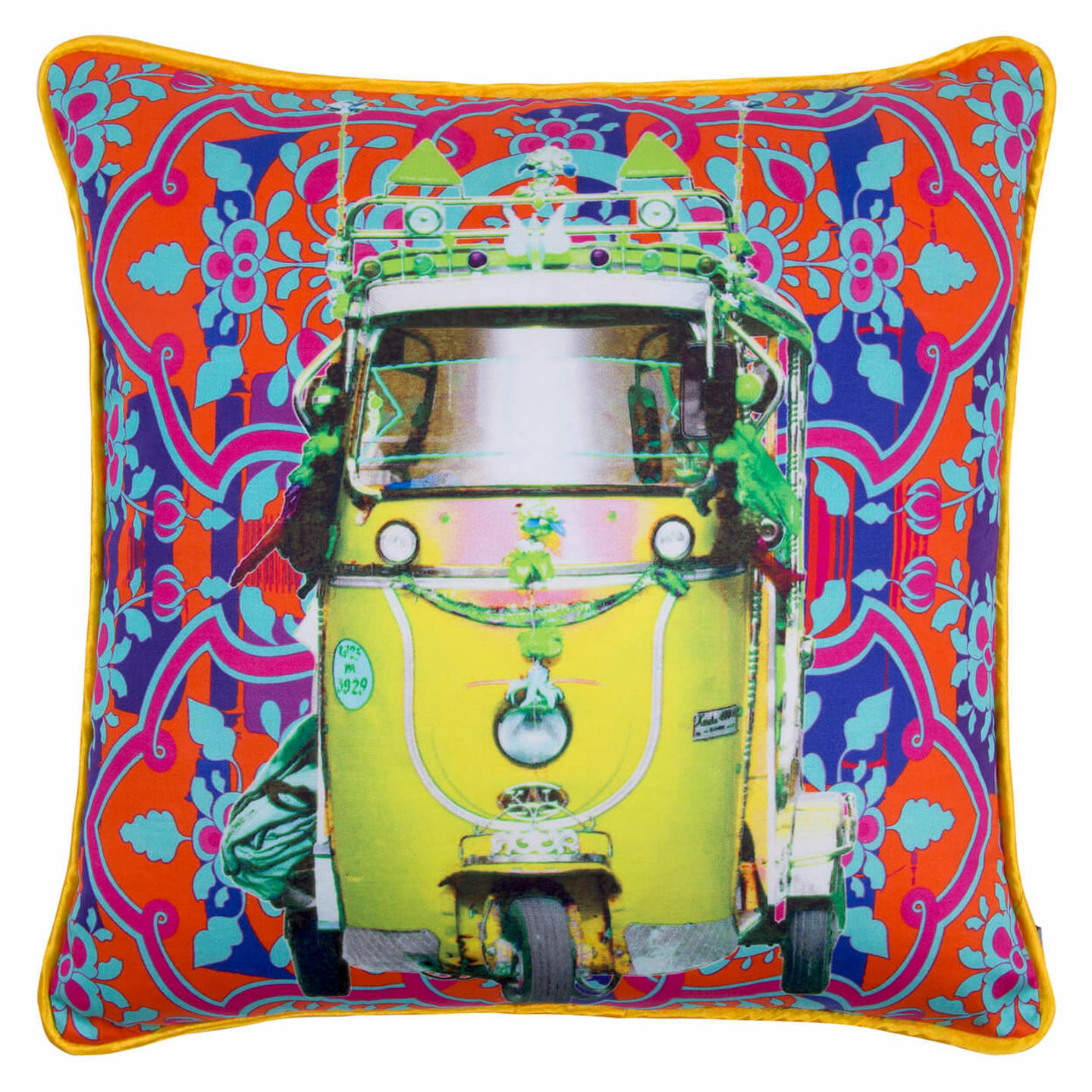 Lemon Yellow Taxi Glaze Cotton Cushion Cover 16x16 Inches