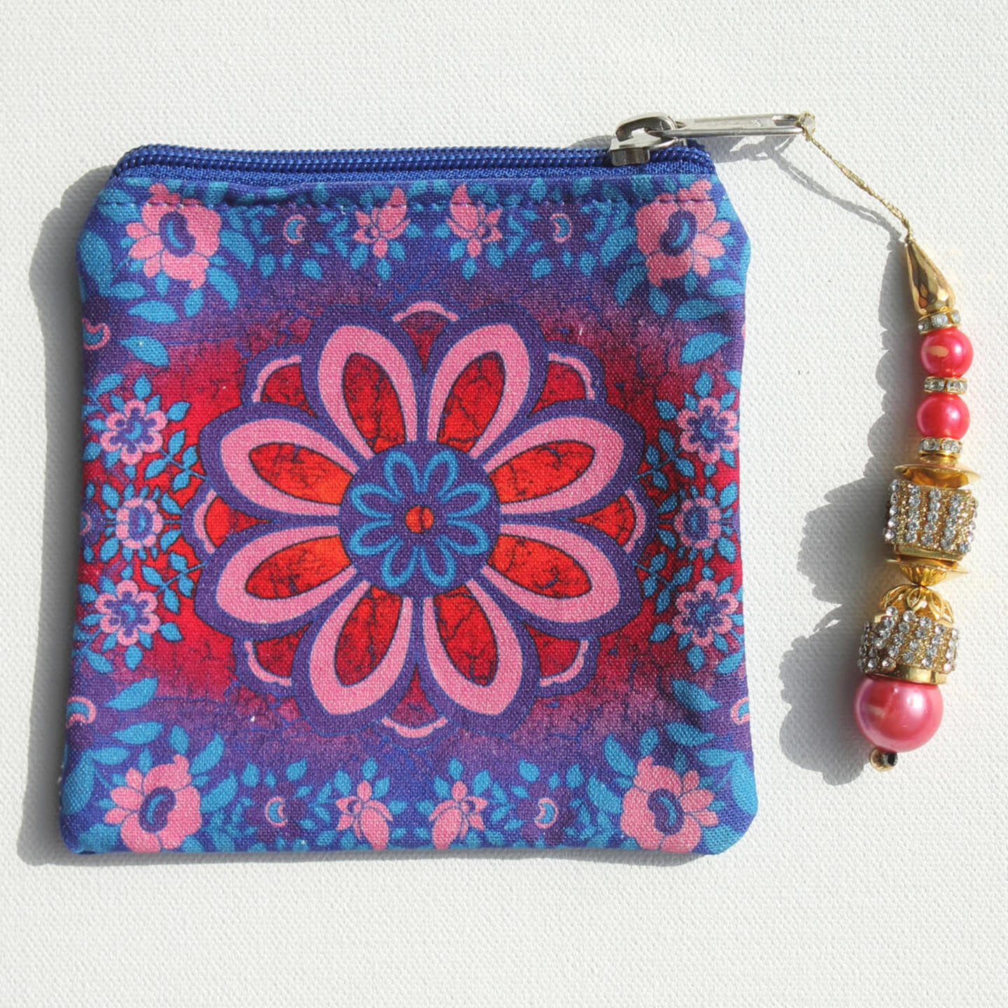 Sparkling Flower Motif Canvas Coin Pouch/Purse