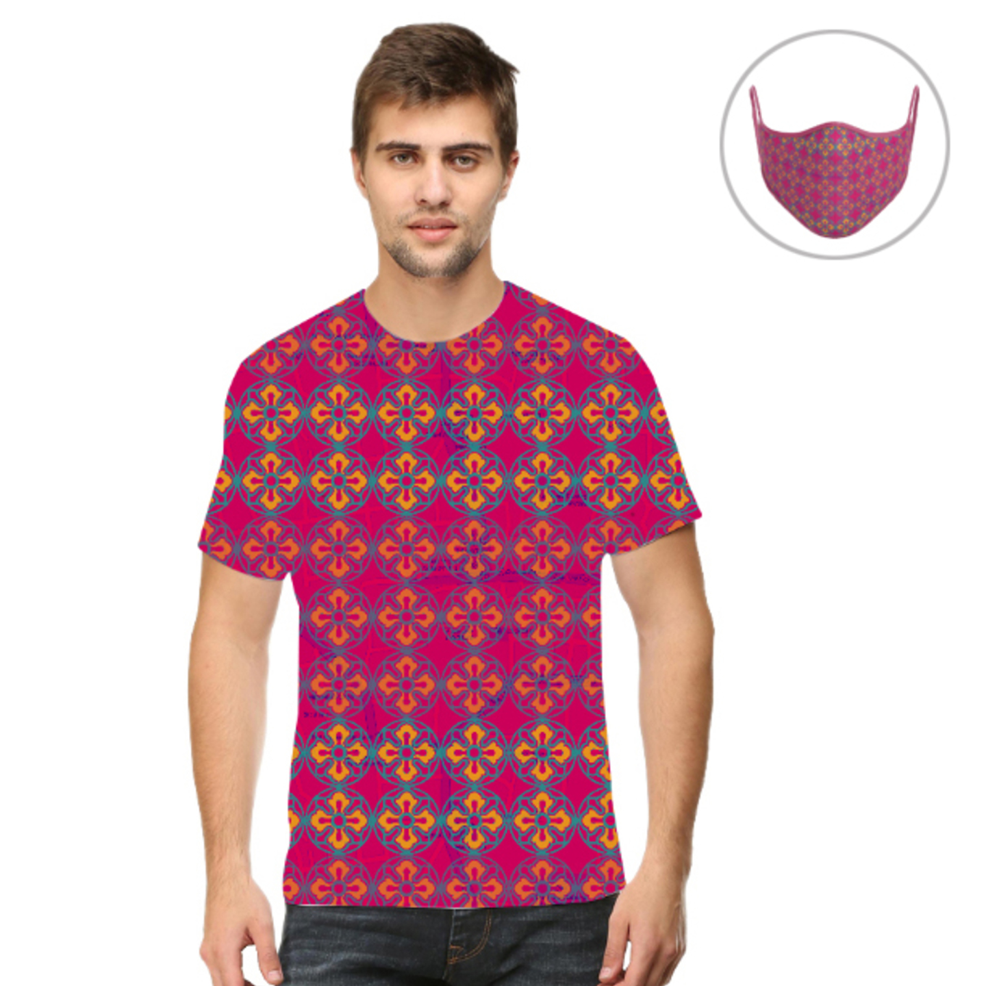 Men Sublime Flower T-Shirt Mask Combo