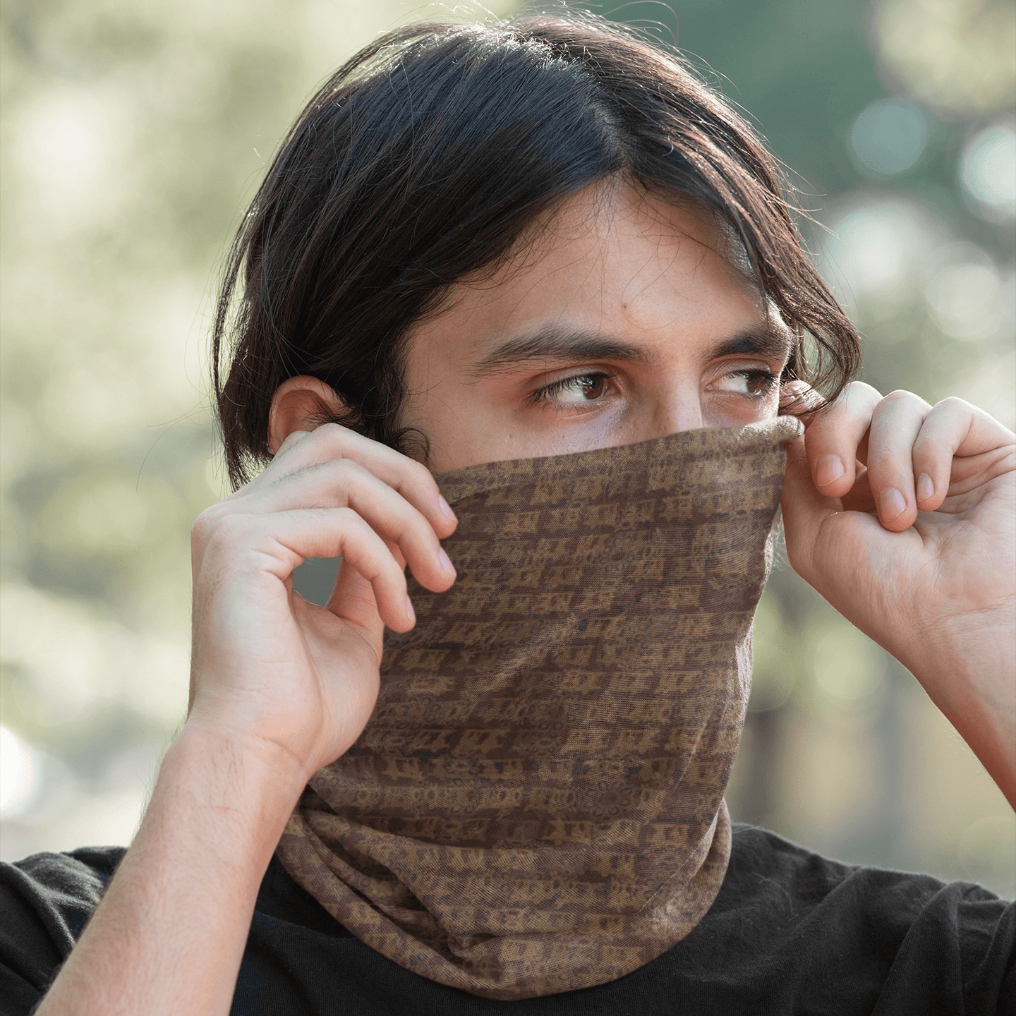 Brown Ancient Flower Themed Unisex Bandana MaskNeck Gaiter