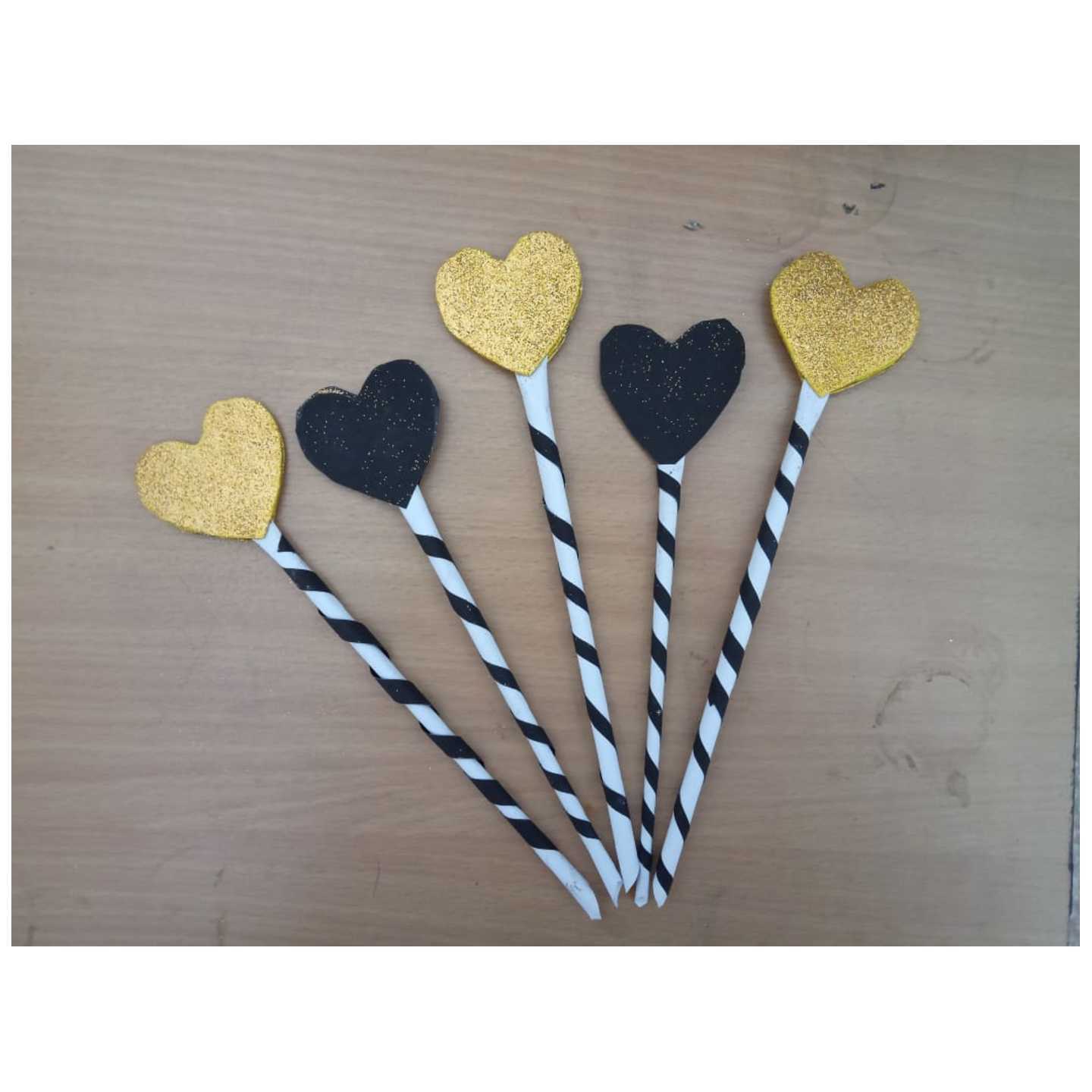 Cake Toppers Heart Shape Golden and Black Combination