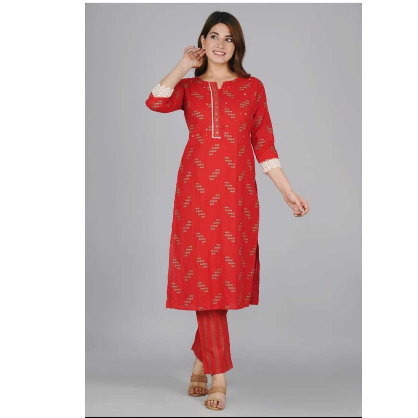 red pure cotton kurta ser