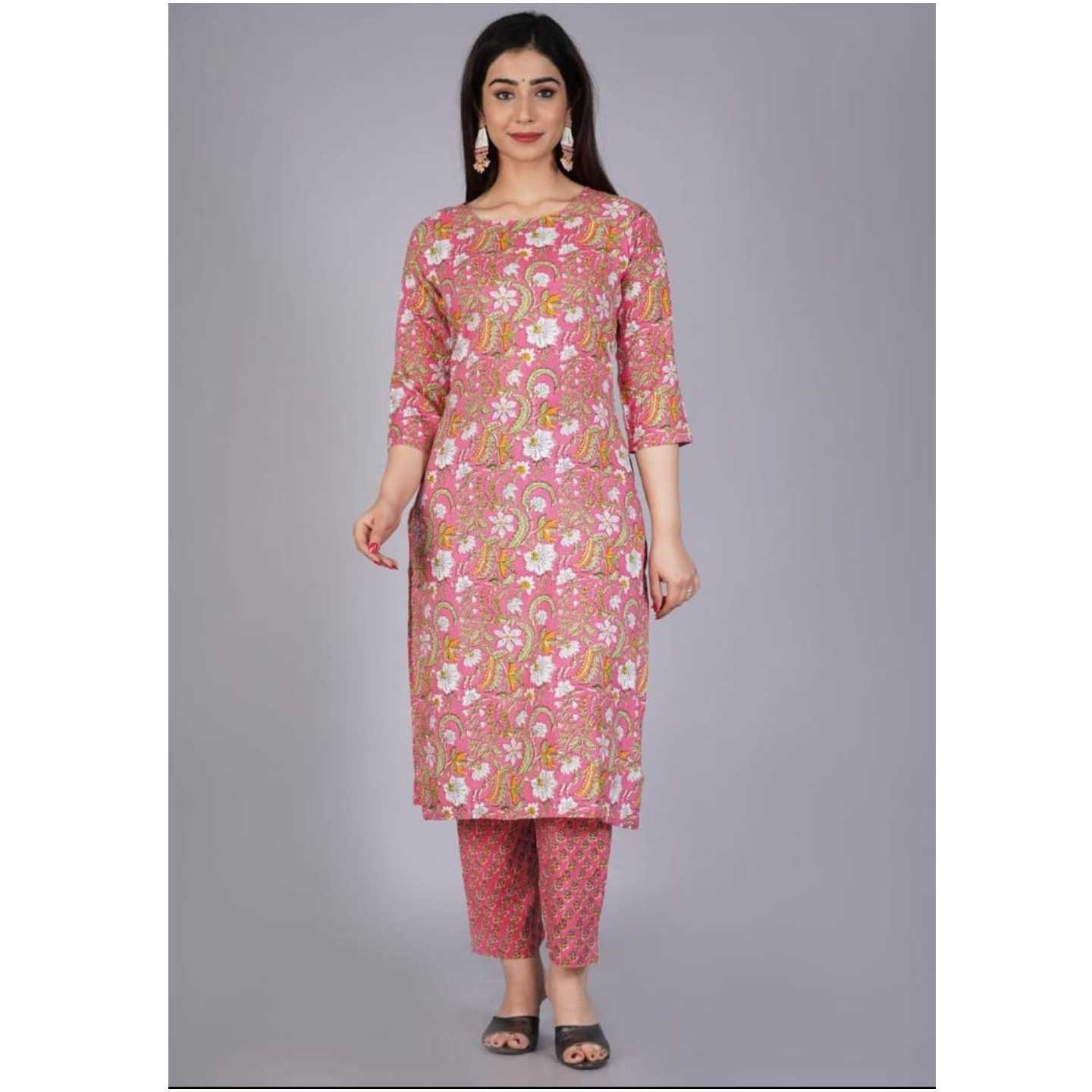 pink kalamkari pure cotton kurta set