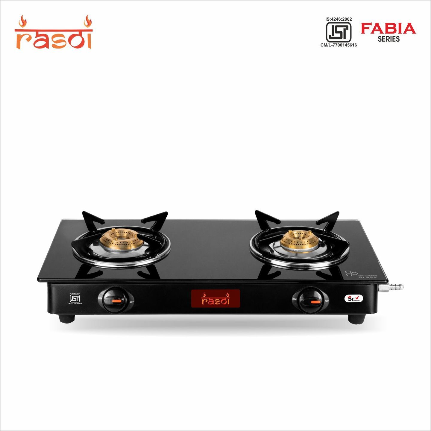 Rasoi Fabia Glass Top 2 Burner Gas Stove, Black (ISI Certified)