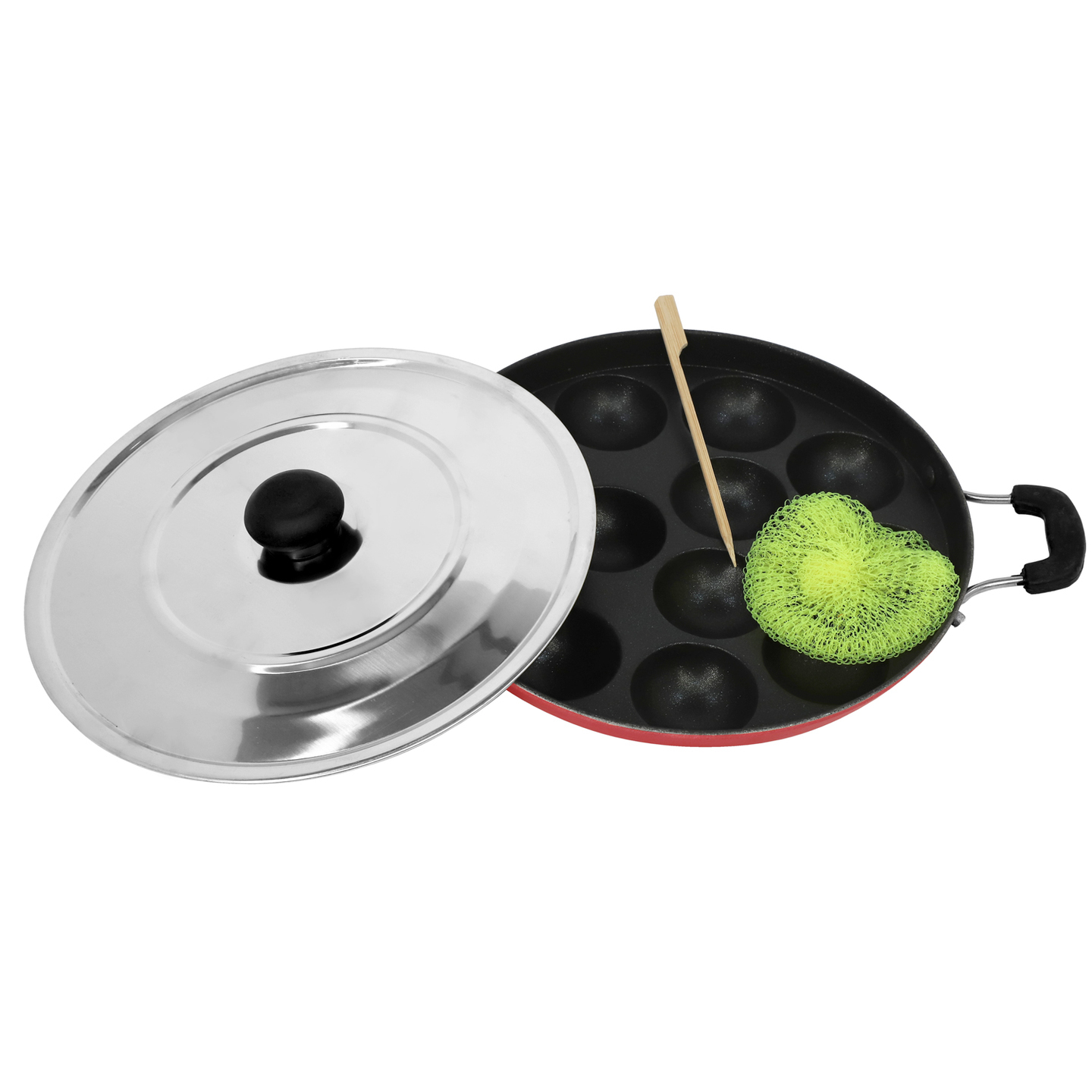 Rasoi Non-Stick 12 Cavity Appam PatraMaker Paniarakkal with Lid