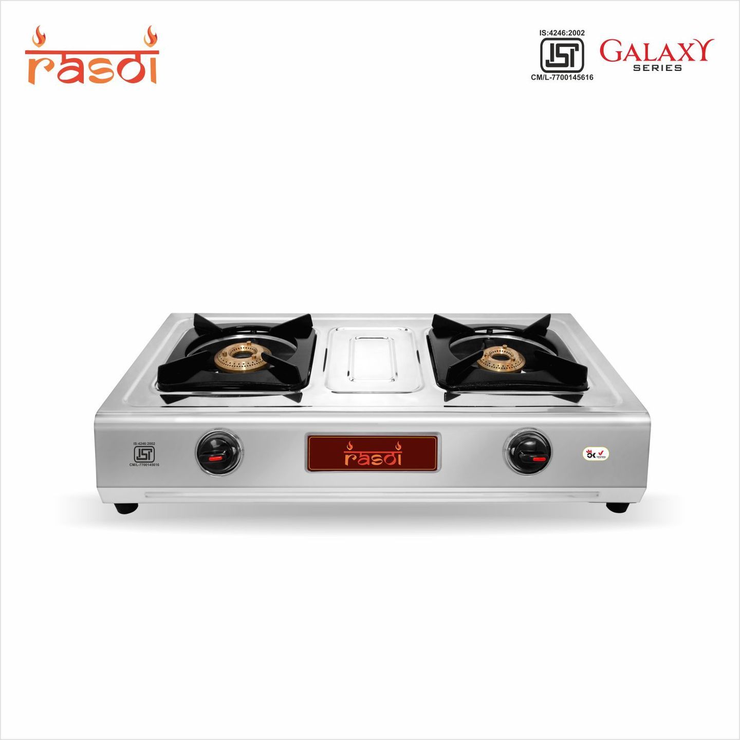 Rasoi Galaxy Mercury Stainless Steel 2 Burner Gas Stove, Silver (ISI Certified)