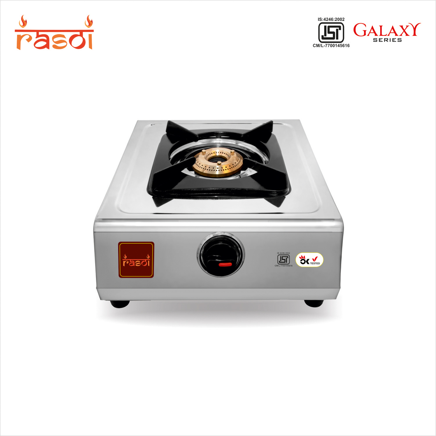 Rasoi Galaxy Stainless Steel 1 Burner Gas Stove, Silver ISI Certified