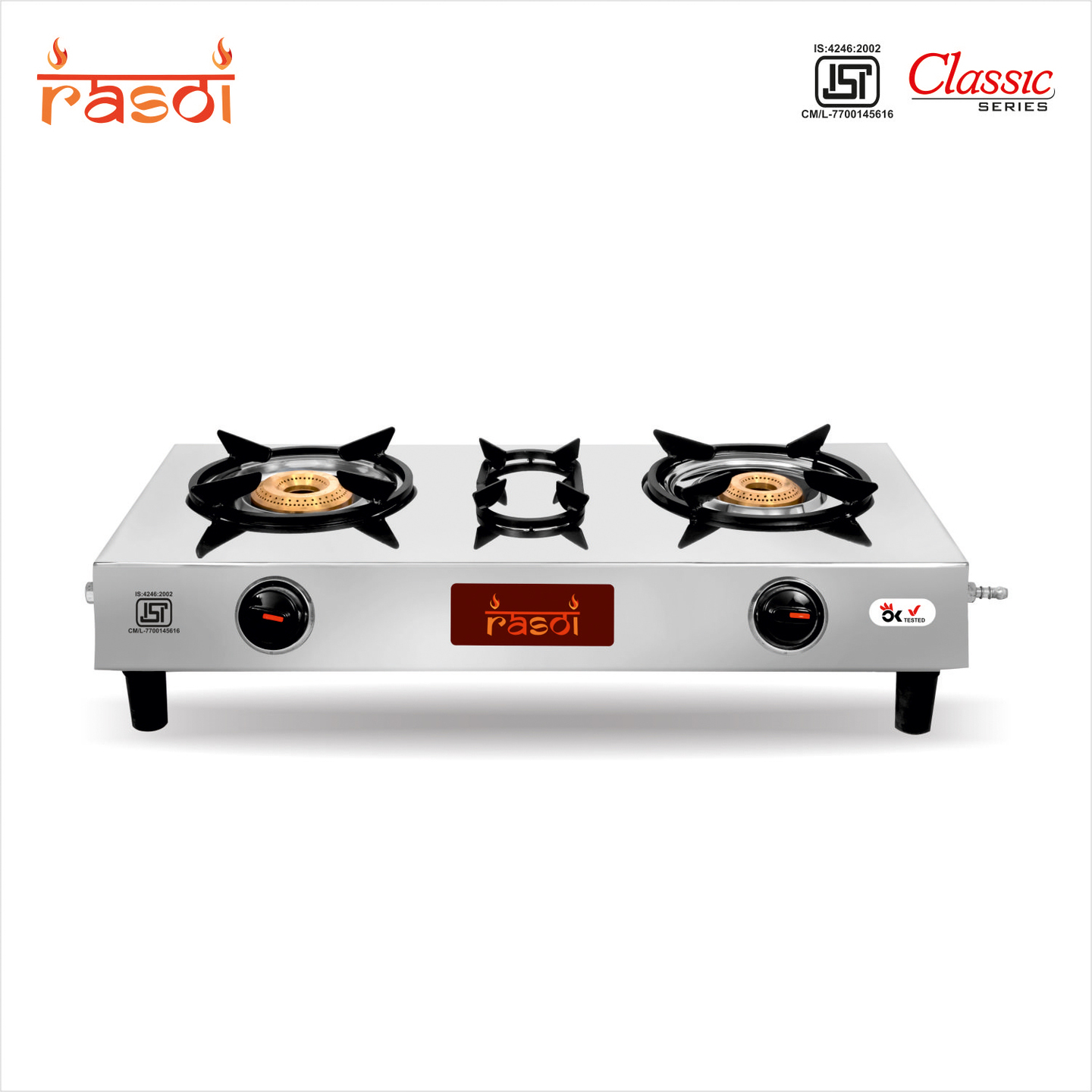Rasoi Classic Deluxe Stainless Steel 2 Burner Gas Stove, Silver ISI Certified