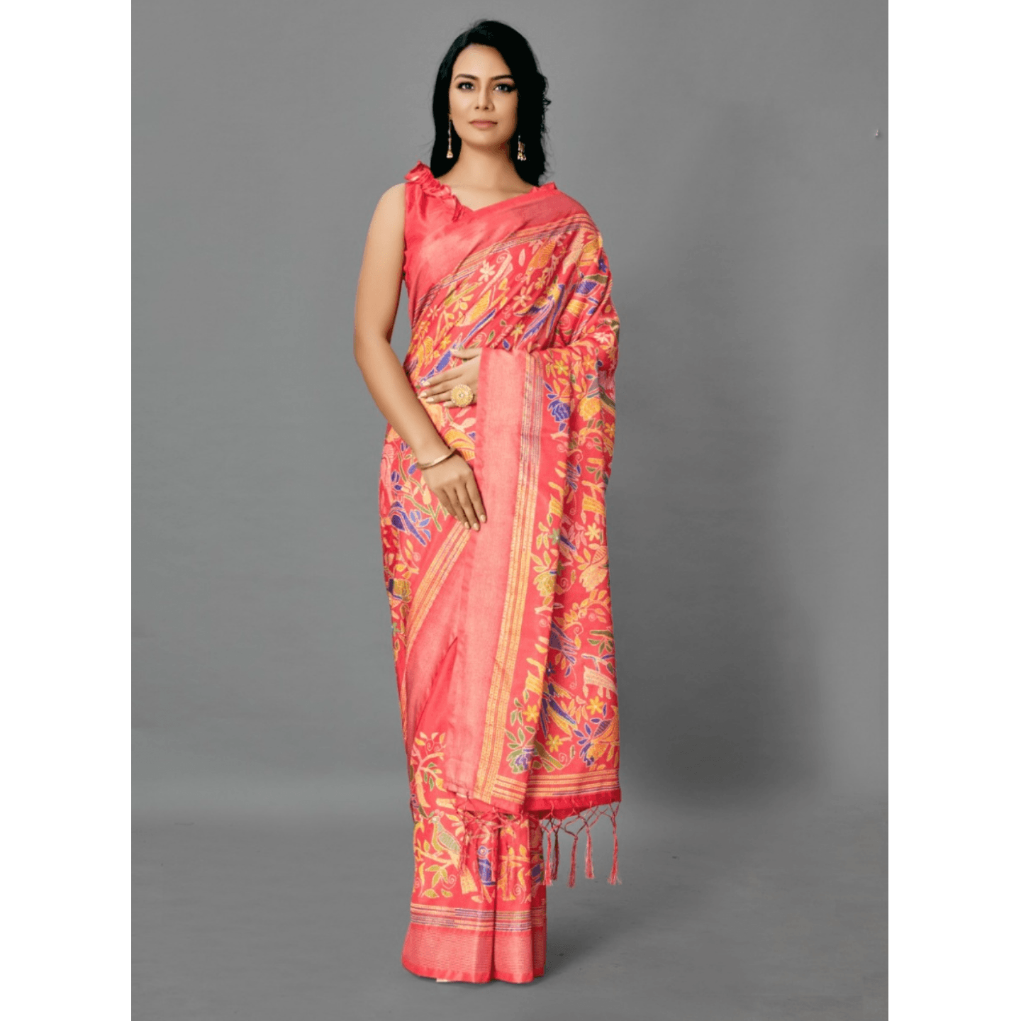 Manipuri Art Silk Kantha Print Saree