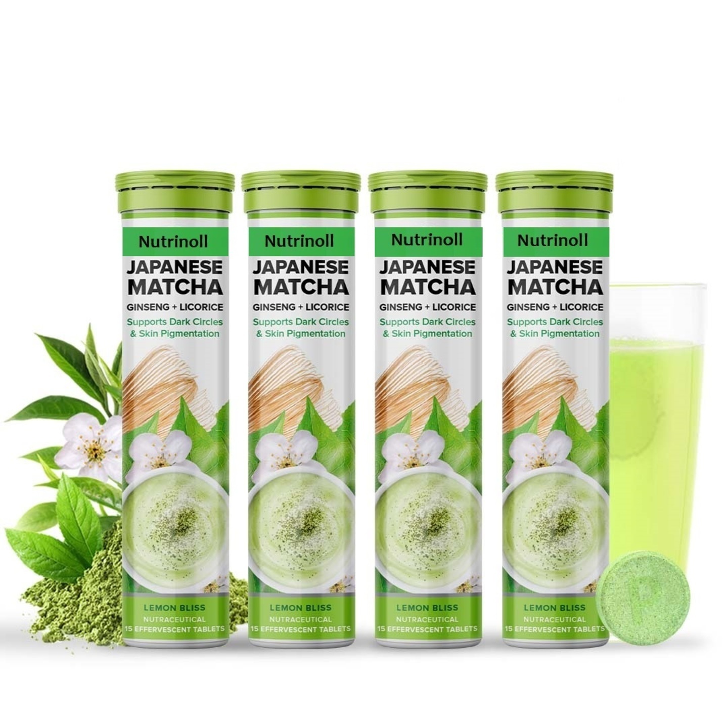 Green Japanese Matcha Effervescent Tablets - 4 x 15 Tablets