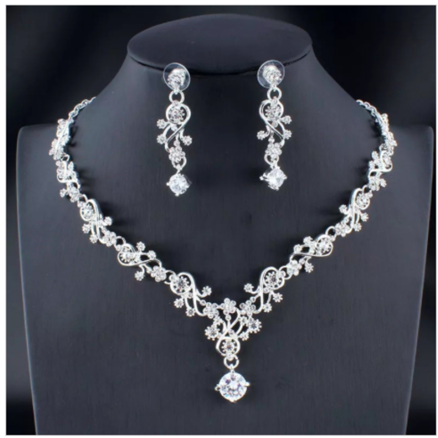 2pcs Accessory Wedding Bride Rhinestone Gift Crystal Necklace Earrings