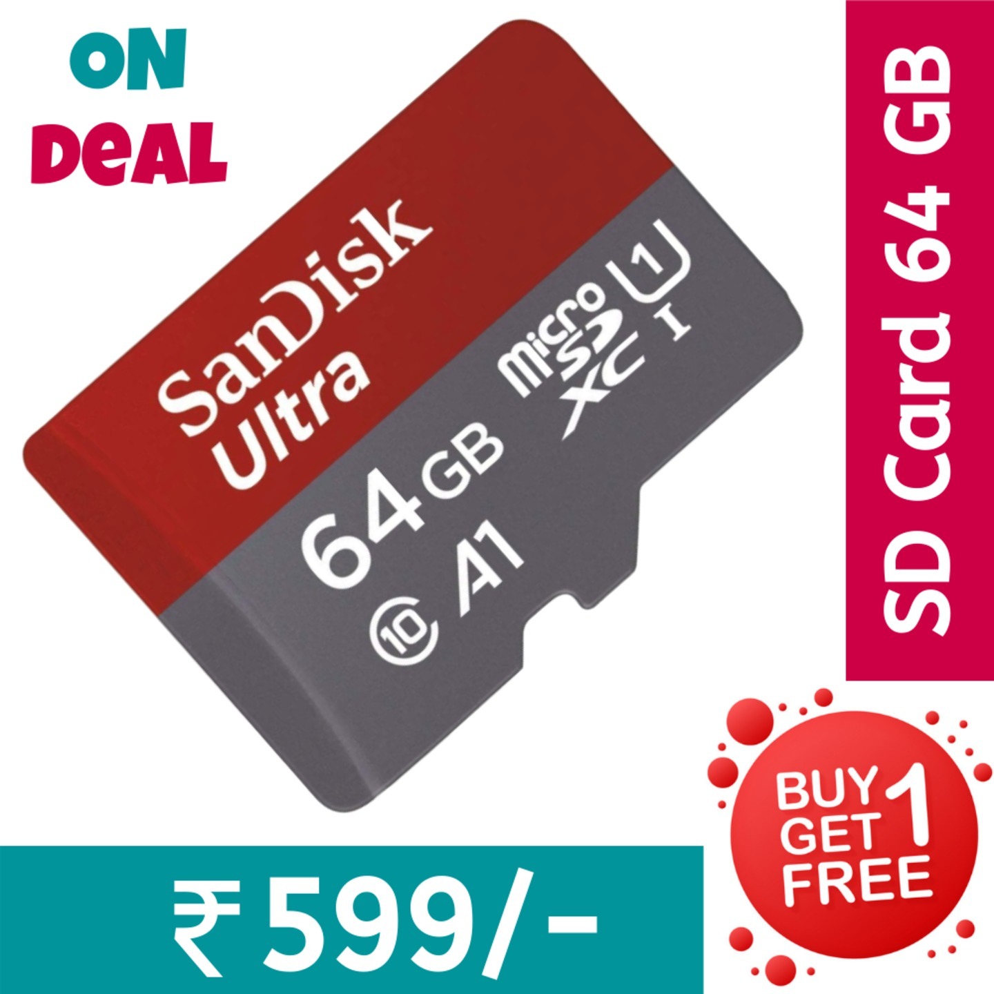 SanDisk 64GB Class 10 microSDXC Memory Card with Adapter