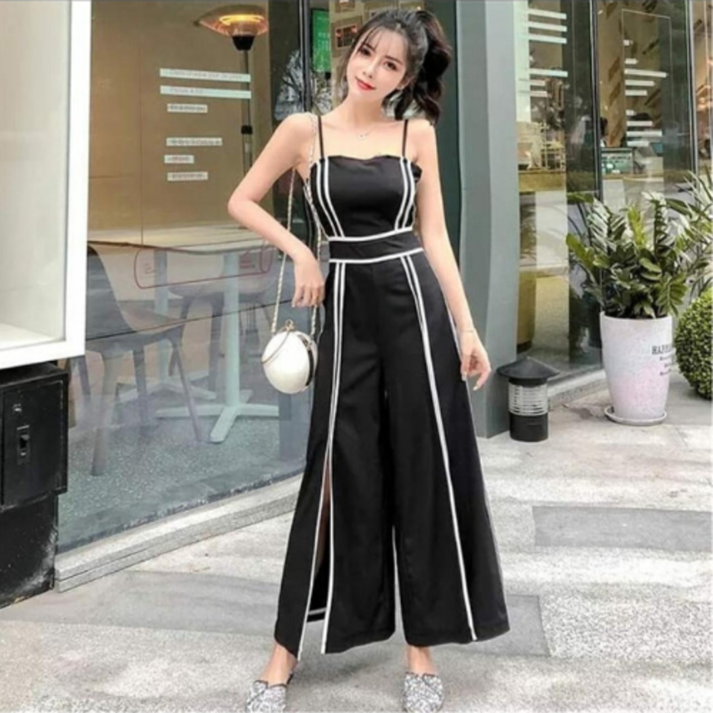 Front Slit Monochromatic Jumpsuit