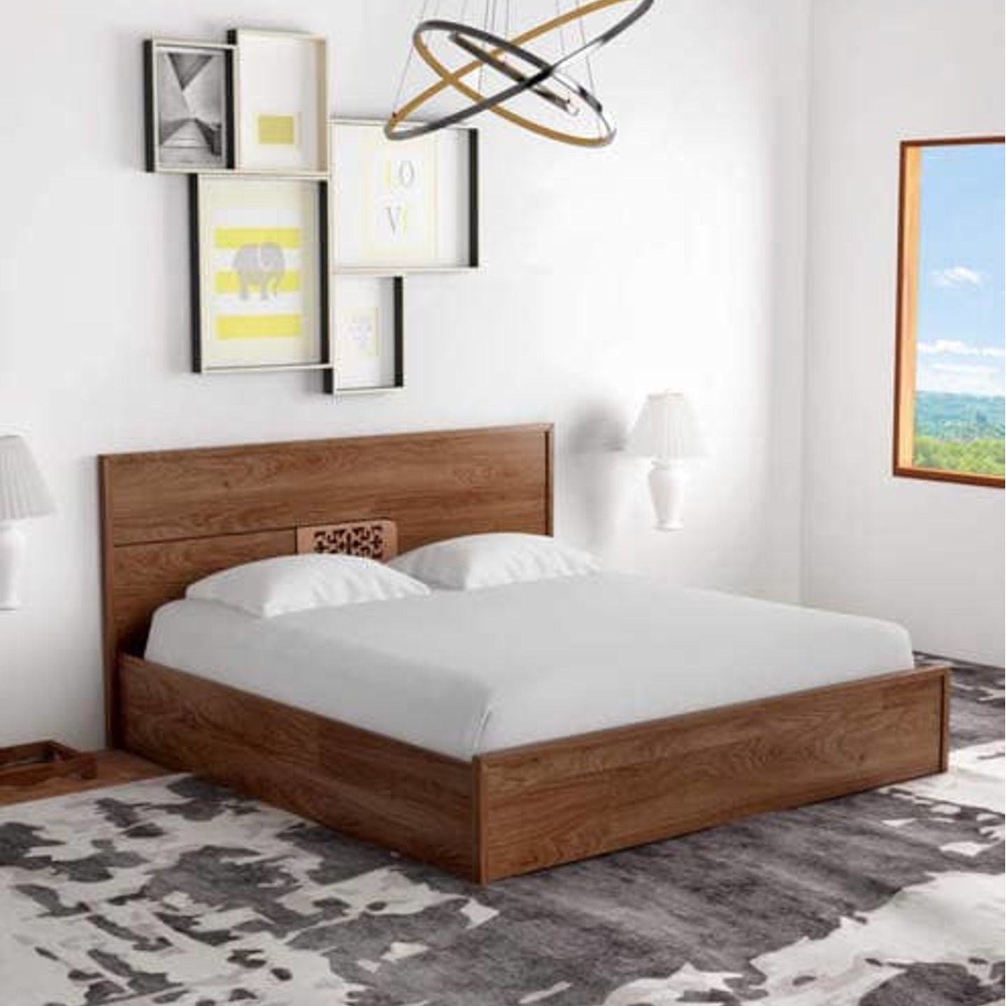 Giglio King Size Bed with Storage in Columbia Walnut Finish