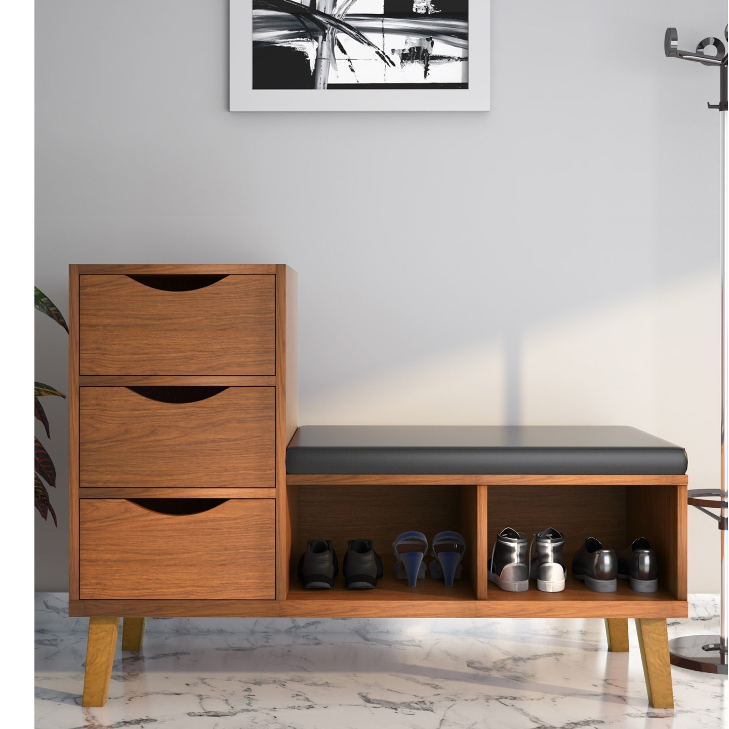 Aquilegia Shoe Rack in Walnut Finish