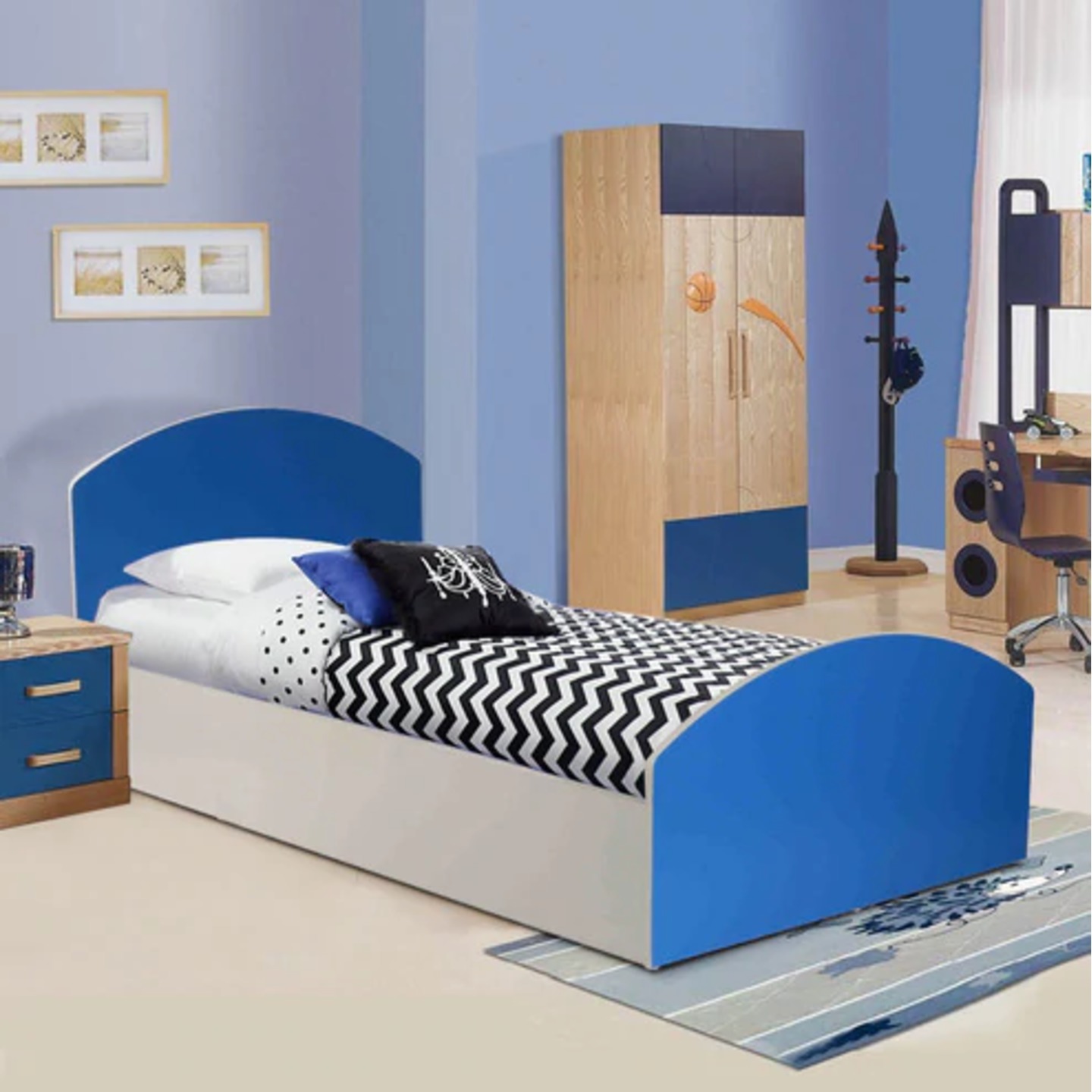 Bronze Collection Calla single Bed in White & Blue Finish