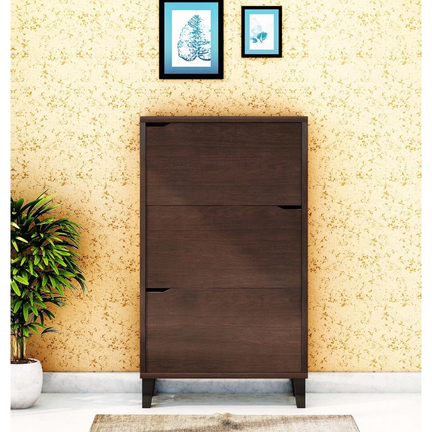 Iperico 3 Door Shoe Cabinet in Walnut Finish