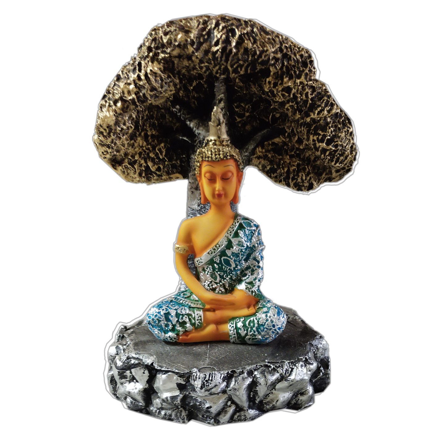 Nimisha Line Décor Meditating Lord Buddha Statue with Tree for Home Décor (Blue)
